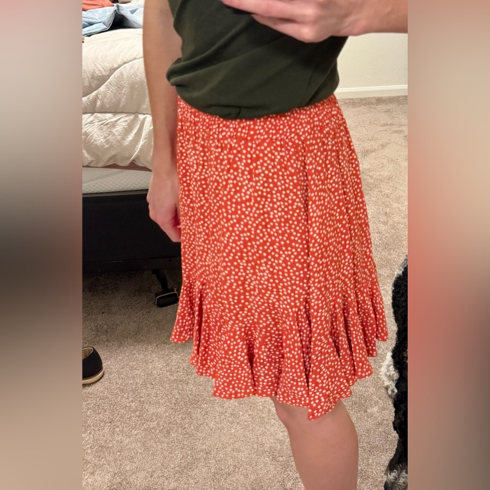 LOFT Red and White A-Line Skirt